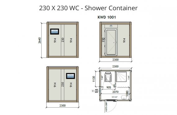 KW2 230X230 WC- Container de Duș