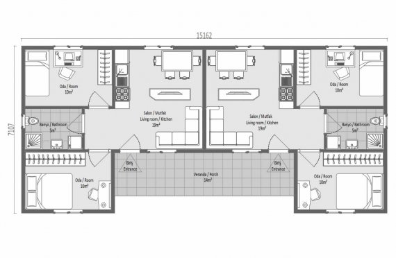 102 m2 Case Modulare cu Camere Twin