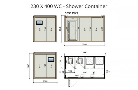 KW4 230X400 Container de WC- Duș